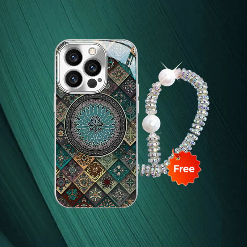Colorful Blue Lotus Flower Totem Case Kit for iPhone - Get a FREE Exquisite Diamond Bracelet!🔥