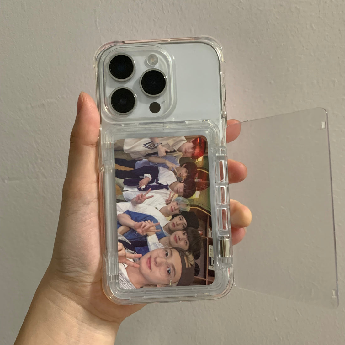 Transparent photocard phonecase clear phonecase with photocard holder with flip open card holder with Flip Large Cards Slot Holder for iphone 13 14 15 series