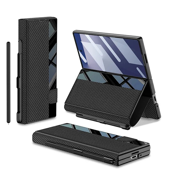Geeignet für Samsung Z Fold 7 Handyhülle Business Klappbildschirm Z Fold 6 Flip Cover Film integriert mit Stiftschlitz Ledertasche