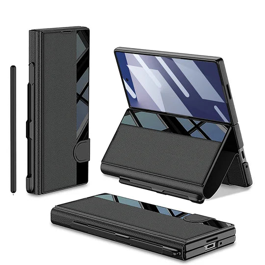 Geeignet für Samsung Z Fold 7 Handyhülle Business Klappbildschirm Z Fold 6 Flip Cover Film integriert mit Stiftschlitz Ledertasche