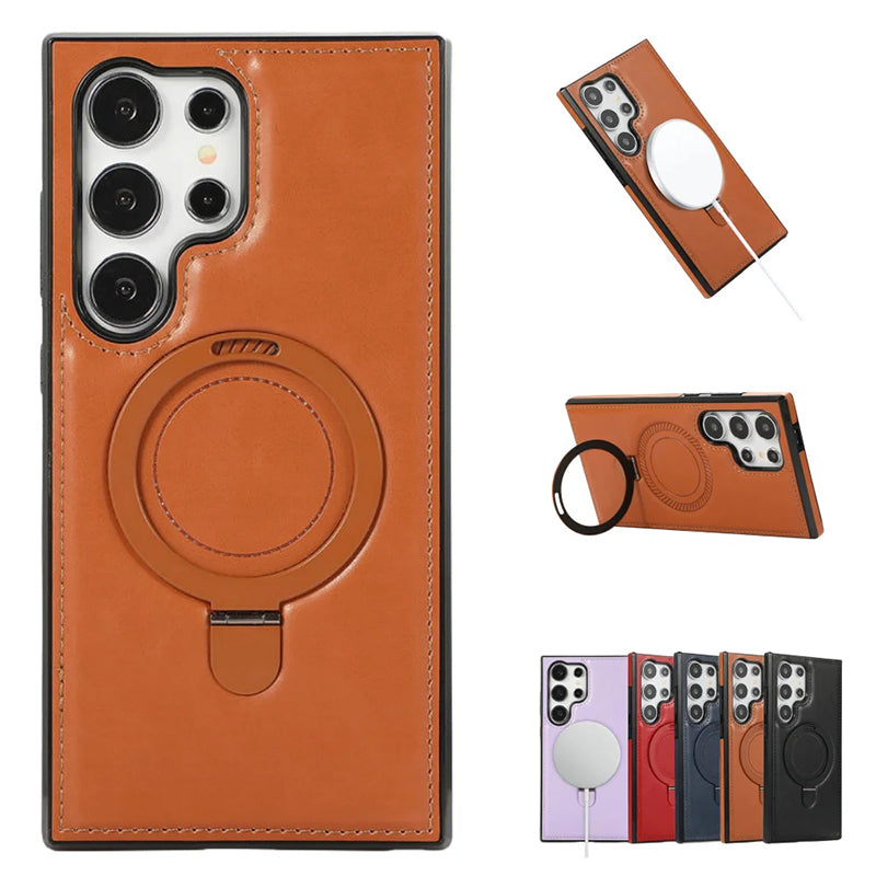Artificial Leather Phone Case with Magnetic Folding Stand for Samsung(Series S22-25)
