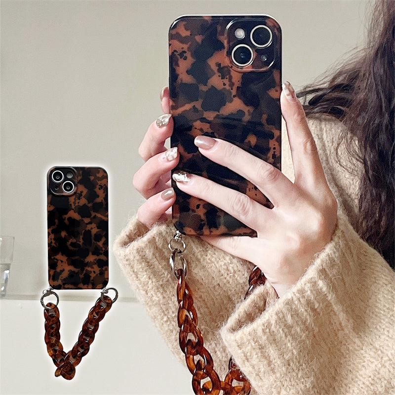 Vintage Amber Leopard Crystal Bracelet Phone Case