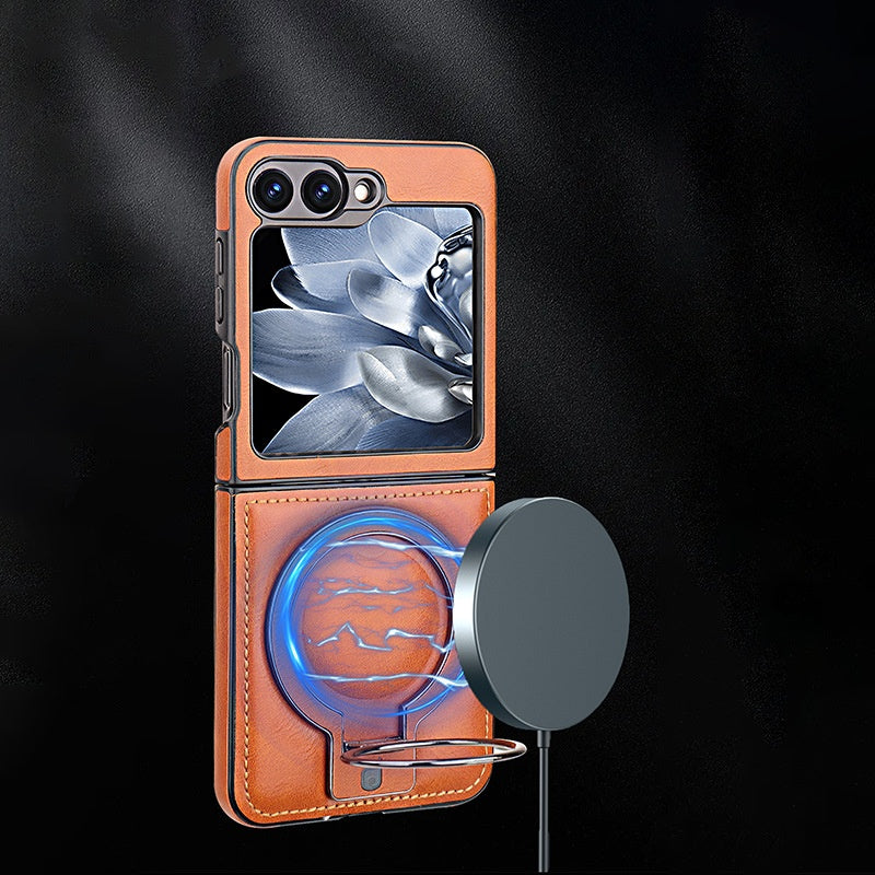 New Arrival - Luxury Leather Invisible MagSafe Stand Protective Shell for Samsung Z Flip6/5/4/3