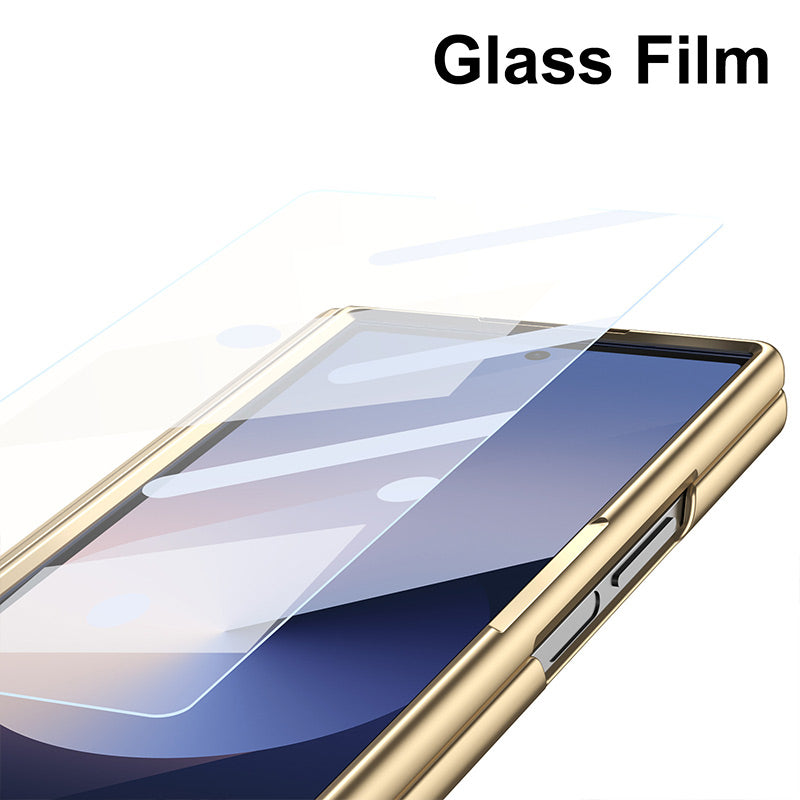 Luxury Electroplated Leather Shell with Magnetic Hinge Protection and Build-in Ultra-clear 9H Screen Protector for Samsung Galaxy Z Fold 6/5/4/3 - Free Stylus