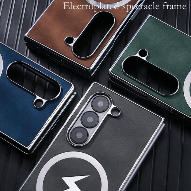 Luxury Electroplated Leather Magnetic Charging Protective Shell for Samsung Z Fold6/5/4/3