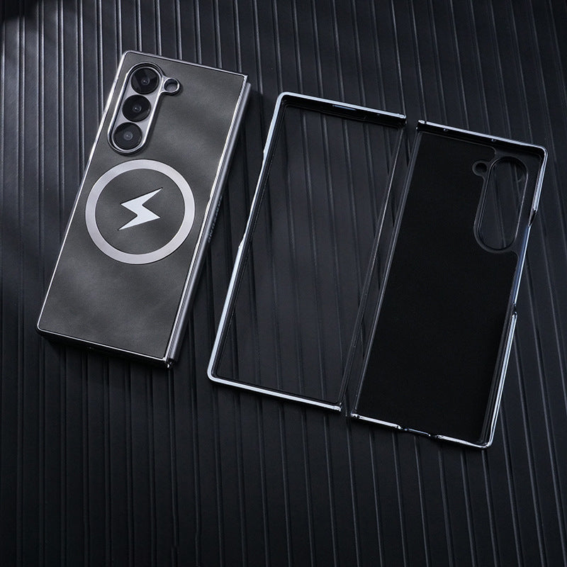 Luxury Electroplated Leather Magnetic Charging Protective Shell for Samsung Z Fold6/5/4/3