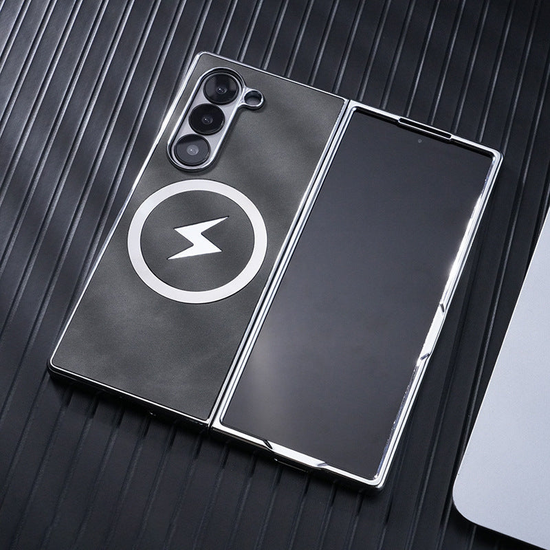 Luxury Electroplated Leather Magnetic Charging Protective Shell for Samsung Z Fold6/5/4/3