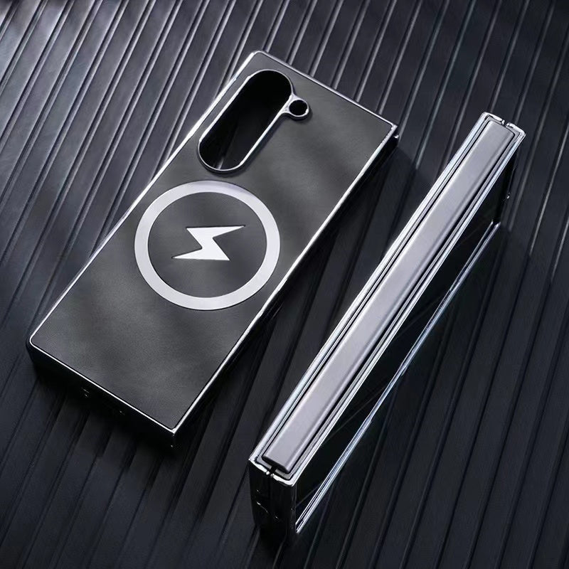 Luxury Electroplated Leather Magnetic Charging Protective Shell for Samsung Z Fold6/5/4/3