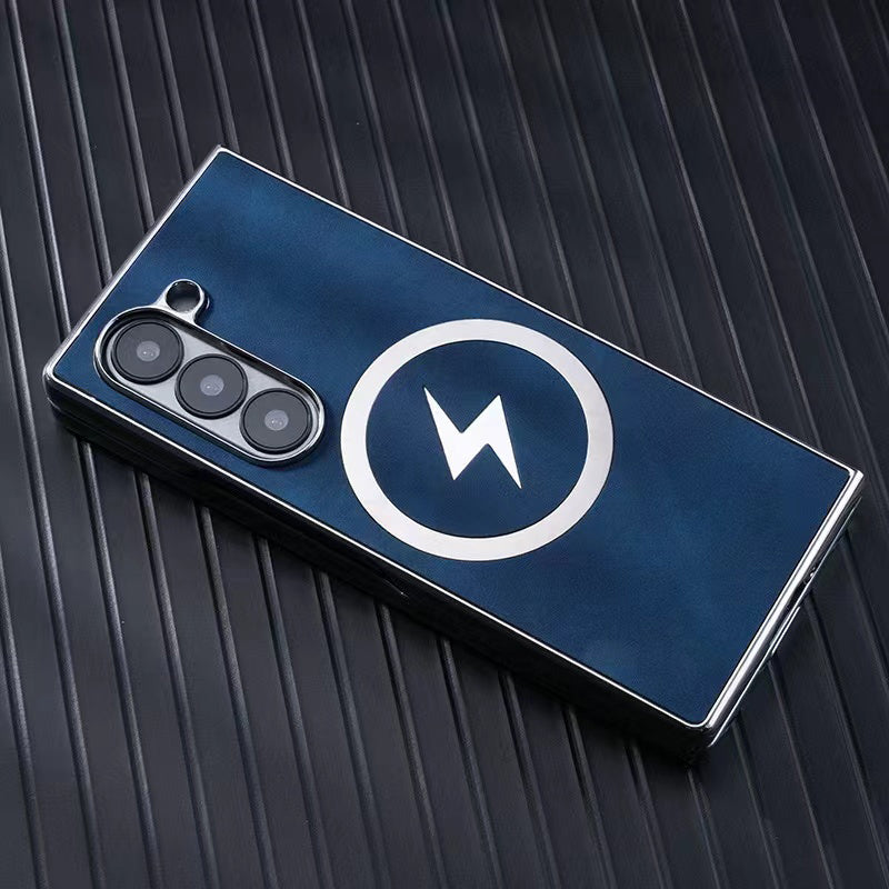 Luxury Electroplated Leather Magnetic Charging Protective Shell for Samsung Z Fold6/5/4/3