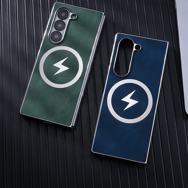 Luxury Electroplated Leather Magnetic Charging Protective Shell for Samsung Z Fold6/5/4/3