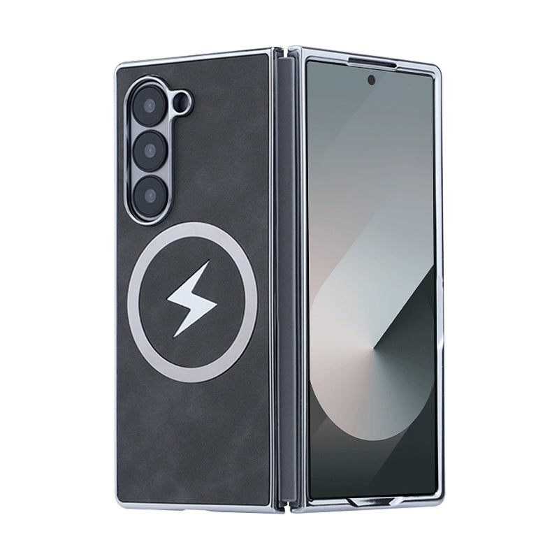 Luxury Electroplated Leather Magnetic Charging Protective Shell for Samsung Z Fold6/5/4/3