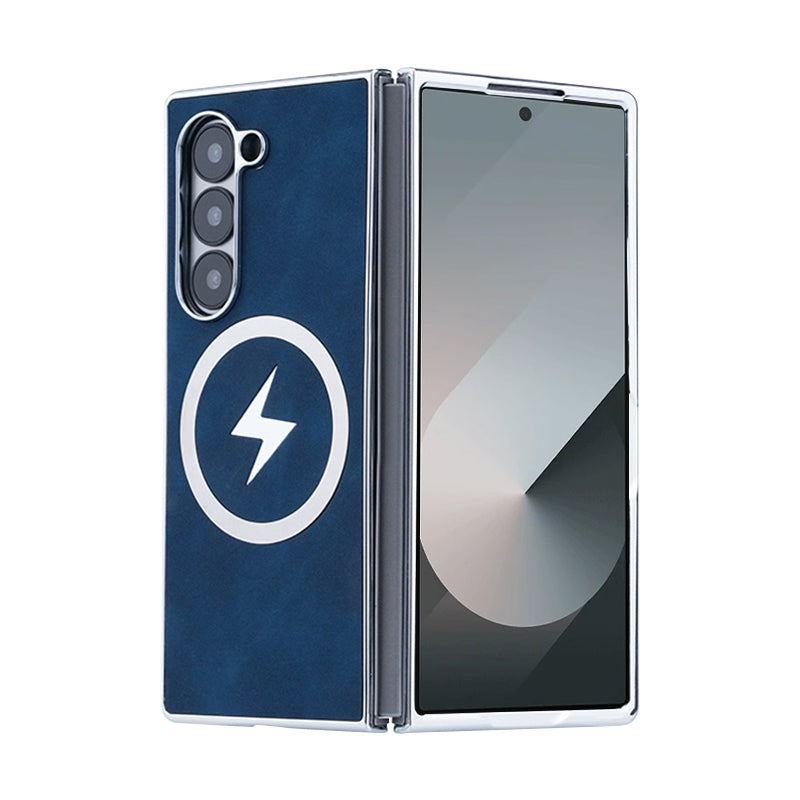 Luxury Electroplated Leather Magnetic Charging Protective Shell for Samsung Z Fold6/5/4/3