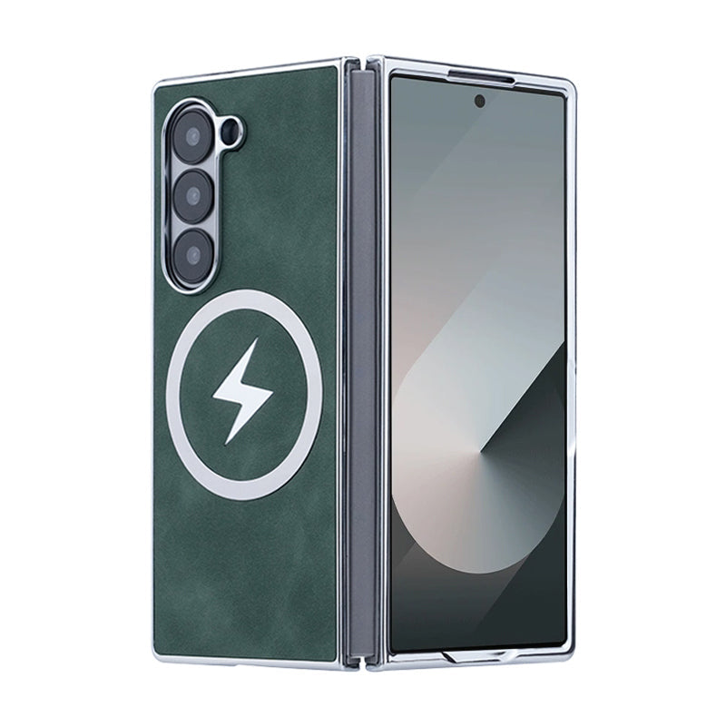 Luxury Electroplated Leather Magnetic Charging Protective Shell for Samsung Z Fold6/5/4/3