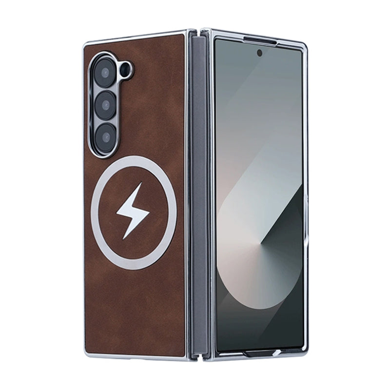 Luxury Electroplated Leather Magnetic Charging Protective Shell for Samsung Z Fold6/5/4/3