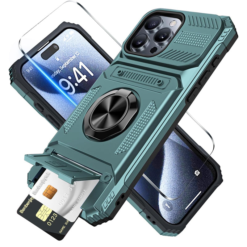 Phone Case with Card Holder & Ring Grip for iPhone