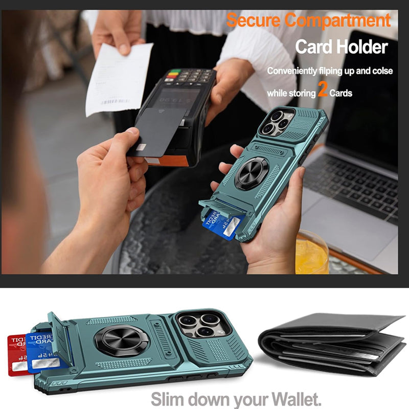 Phone Case with Card Holder & Ring Grip for iPhone