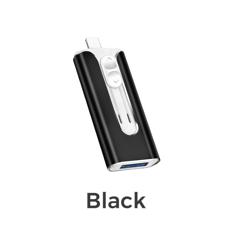 🥳2026 HOT SALE🥳💞50K+ SOLD!⚡📱 50% OFF! 4‑in‑1 Flash Drive – 64GB, MFI Lightning + Micro USB + USB 3.0. Works on iPhone, iPad, Android, PC. 💻✨