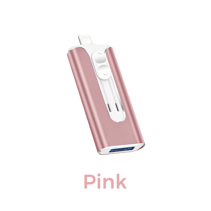 🥳2026 HOT SALE🥳💞50K+ SOLD!⚡📱 50% OFF! 4‑in‑1 Flash Drive – 64GB, MFI Lightning + Micro USB + USB 3.0. Works on iPhone, iPad, Android, PC. 💻✨