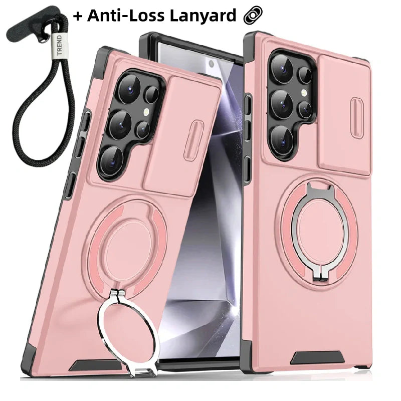 Orange and pink are sold out! 🥳 2026 Hot Seller 🥳💞 Over 50,000 units sold! 🎬🔥 50% off! Samsung 3-in-1 Magnetic Phone Case – Plug and play stand + camera bump protection + all-around protection. Your all-around everyday shield. 🛡️🧲