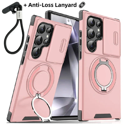 Orange and pink are sold out! 🥳 2026 Hot Seller 🥳💞 Over 50,000 units sold! 🎬🔥 50% off! Samsung 3-in-1 Magnetic Phone Case – Plug and play stand + camera bump protection + all-around protection. Your all-around everyday shield. 🛡️🧲