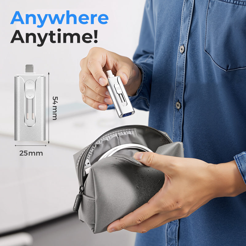🥳2026 HOT SALE🥳💞50K+ SOLD!⚡📱 50% OFF! 4‑in‑1 Flash Drive – 64GB, MFI Lightning + Micro USB + USB 3.0. Works on iPhone, iPad, Android, PC. 💻✨