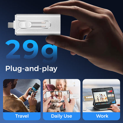 🥳2026 HOT SALE🥳💞50K+ SOLD!⚡📱 50% OFF! 4‑in‑1 Flash Drive – 64GB, MFI Lightning + Micro USB + USB 3.0. Works on iPhone, iPad, Android, PC. 💻✨