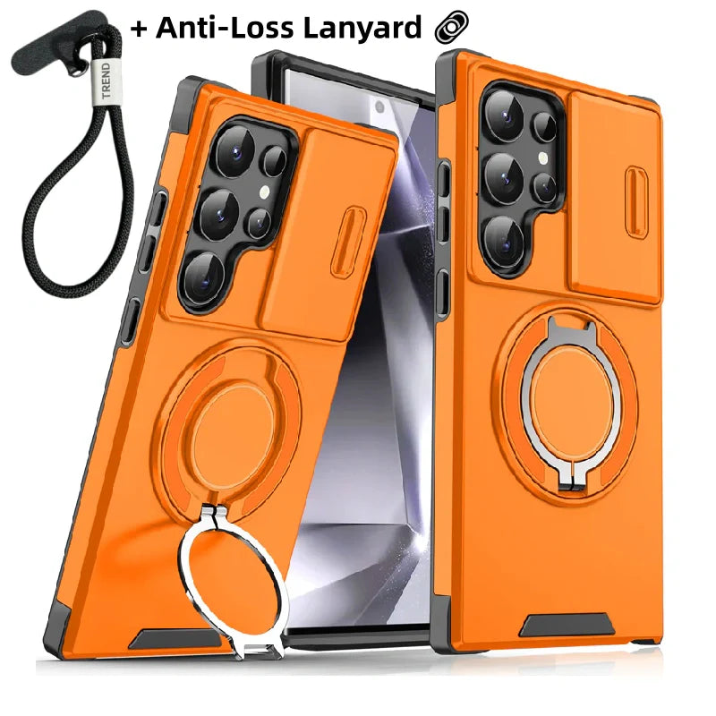 Orange and pink are sold out! 🥳 2026 Hot Seller 🥳💞 Over 50,000 units sold! 🎬🔥 50% off! Samsung 3-in-1 Magnetic Phone Case – Plug and play stand + camera bump protection + all-around protection. Your all-around everyday shield. 🛡️🧲