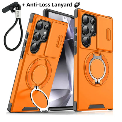 Orange and pink are sold out! 🥳 2026 Hot Seller 🥳💞 Over 50,000 units sold! 🎬🔥 50% off! Samsung 3-in-1 Magnetic Phone Case – Plug and play stand + camera bump protection + all-around protection. Your all-around everyday shield. 🛡️🧲