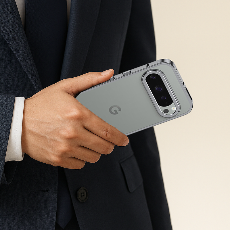 Funda AIRKAS Premium con marco de acero inoxidable para Google Pixel 9 Pro: protección delgada y duradera