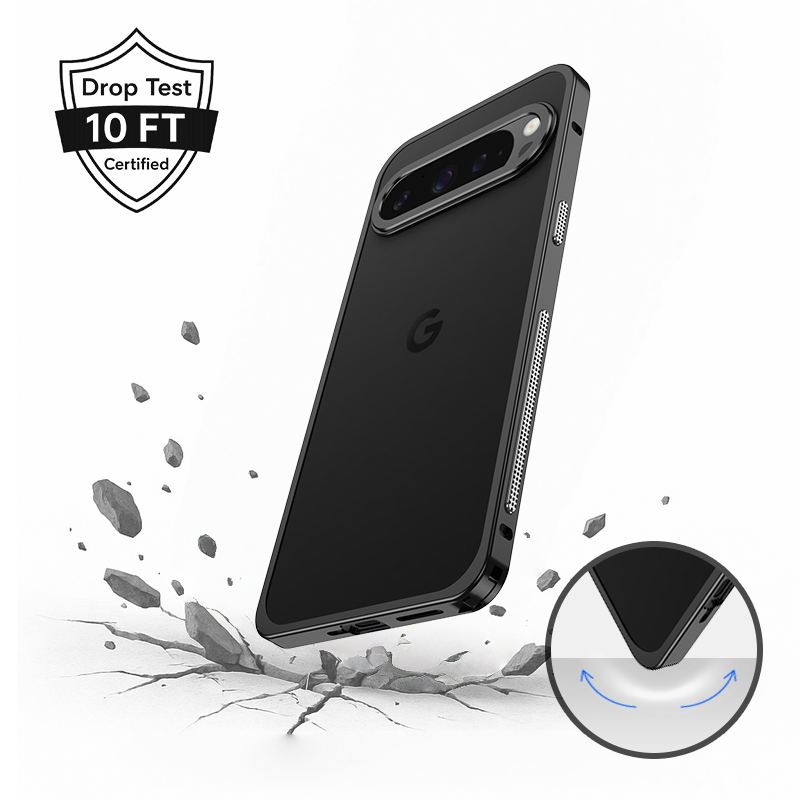 Funda AIRKAS Premium con marco de acero inoxidable para Google Pixel 9 Pro: protección delgada y duradera