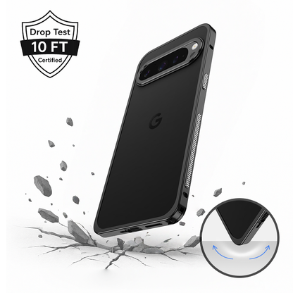 Funda AIRKAS Premium con marco de acero inoxidable para Google Pixel 9 Pro: protección delgada y duradera