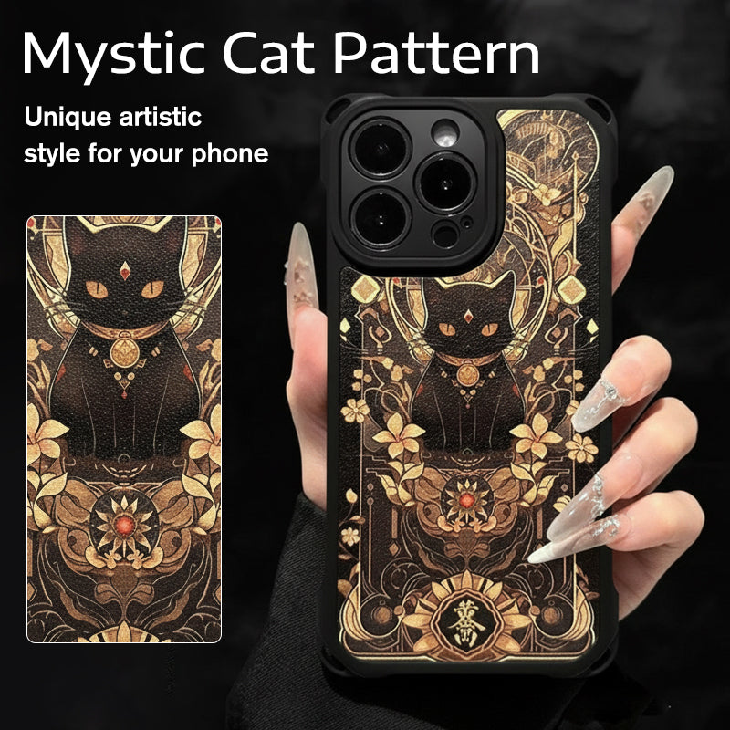 Black Cat & Gold Pattern Phone Cover with Strap