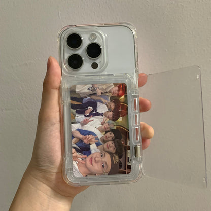 Transparent photocard phonecase clear phonecase with photocard holder with flip open card holder with Flip Large Cards Slot Holder for iphone 13 14 15 series