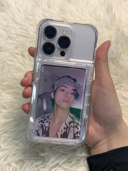 Transparent photocard phonecase clear phonecase with photocard holder with flip open card holder with Flip Large Cards Slot Holder for iphone 13 14 15 series