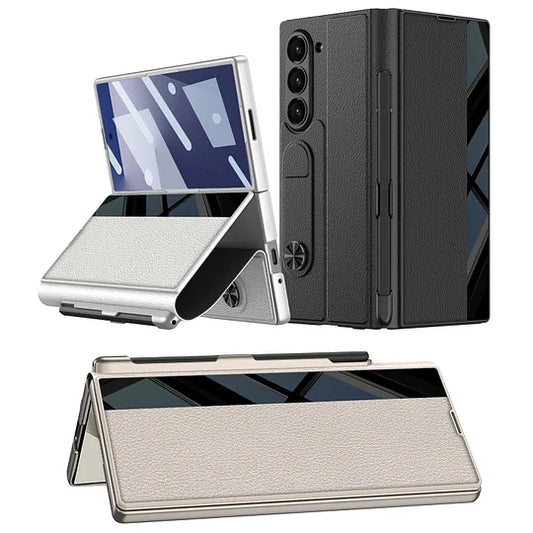 Suitable For Samsung Zfold7 Mobile Phone Case Business Folding Screen Zfold6 Flip Cover Film Integrated With Pen Slot Leather Case