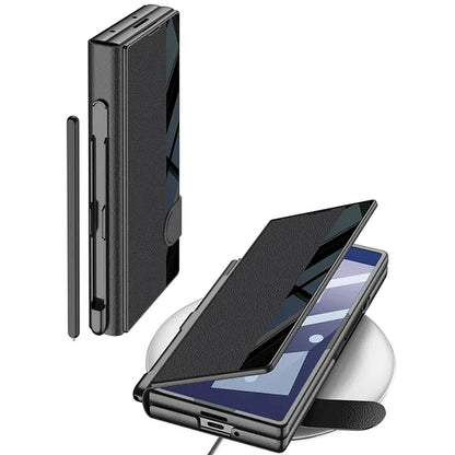 Geschikt voor Samsung Z Fold 7 mobiele telefoonhoes Zakelijk vouwscherm Z Fold 6 Flip Cover Film geïntegreerd met pensleuf lederen tas