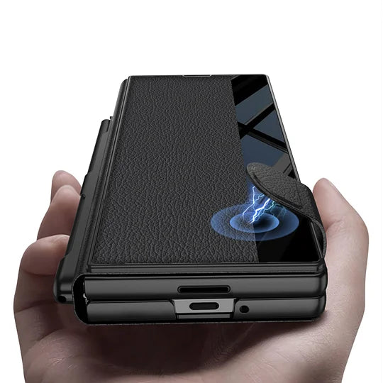 Geschikt voor Samsung Z Fold 7 mobiele telefoonhoes Zakelijk vouwscherm Z Fold 6 Flip Cover Film geïntegreerd met pensleuf lederen tas
