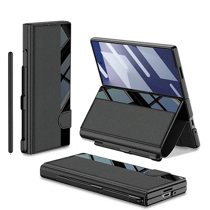 Geschikt voor Samsung Z Fold 7 mobiele telefoonhoes Zakelijk vouwscherm Z Fold 6 Flip Cover Film geïntegreerd met pensleuf lederen tas