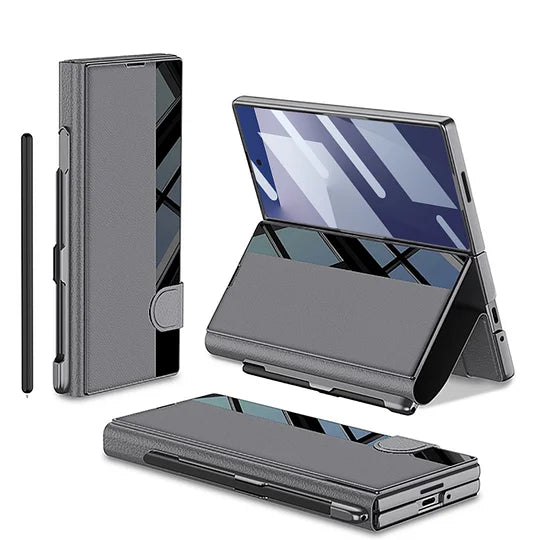 Geschikt voor Samsung Z Fold 7 mobiele telefoonhoes Zakelijk vouwscherm Z Fold 6 Flip Cover Film geïntegreerd met pensleuf lederen tas