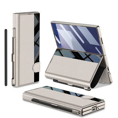 Geschikt voor Samsung Z Fold 7 mobiele telefoonhoes Zakelijk vouwscherm Z Fold 6 Flip Cover Film geïntegreerd met pensleuf lederen tas