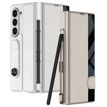 Geschikt voor Samsung Z Fold 7 mobiele telefoonhoes Zakelijk vouwscherm Z Fold 6 Flip Cover Film geïntegreerd met pensleuf lederen tas