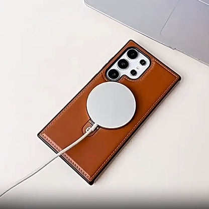 Artificial Leather Phone Case with Magnetic Folding Stand for Samsung（Series S22-25）