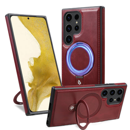 Artificial Leather Phone Case with Magnetic Folding Stand for Samsung（Series S22-25）