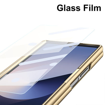 Luxury Electroplated Leather Shell with Magnetic Hinge Protection and Build-in Ultra-clear 9H Screen Protector for Samsung Galaxy Z Fold 6/5/4/3 - Free Stylus