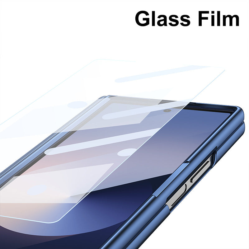 Luxury Electroplated Leather Shell with Magnetic Hinge Protection and Build-in Ultra-clear 9H Screen Protector for Samsung Galaxy Z Fold 6/5/4/3 - Free Stylus