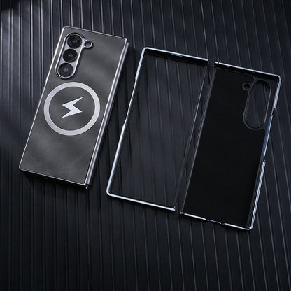 Luxury Electroplated Leather Magnetic Charging Protective Shell for Samsung Z Fold6/5/4/3