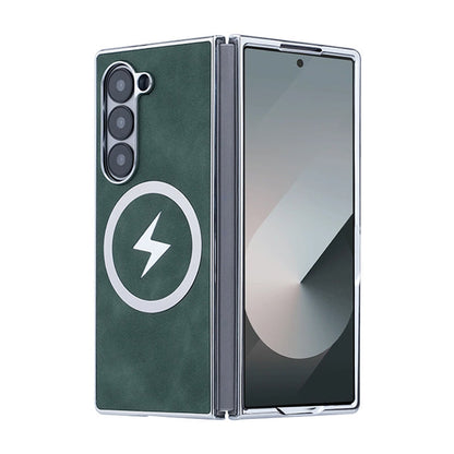 Luxury Electroplated Leather Magnetic Charging Protective Shell for Samsung Z Fold6/5/4/3