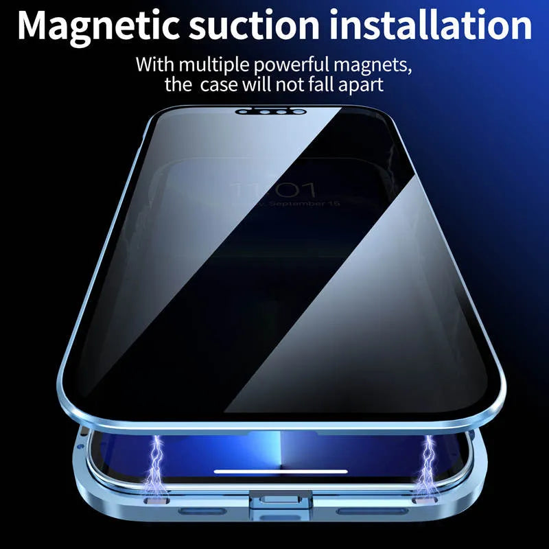 🛒⏰️𝐓𝐨𝐝𝐚𝐲'𝐬 𝐅𝐫𝐞𝐞 𝐬𝐡𝐢𝐩𝐩𝐢𝐧𝐠✈️Anti-peeping Magnetic Tempered Glass Double-sided Phone Case（Series iPhone11-16）