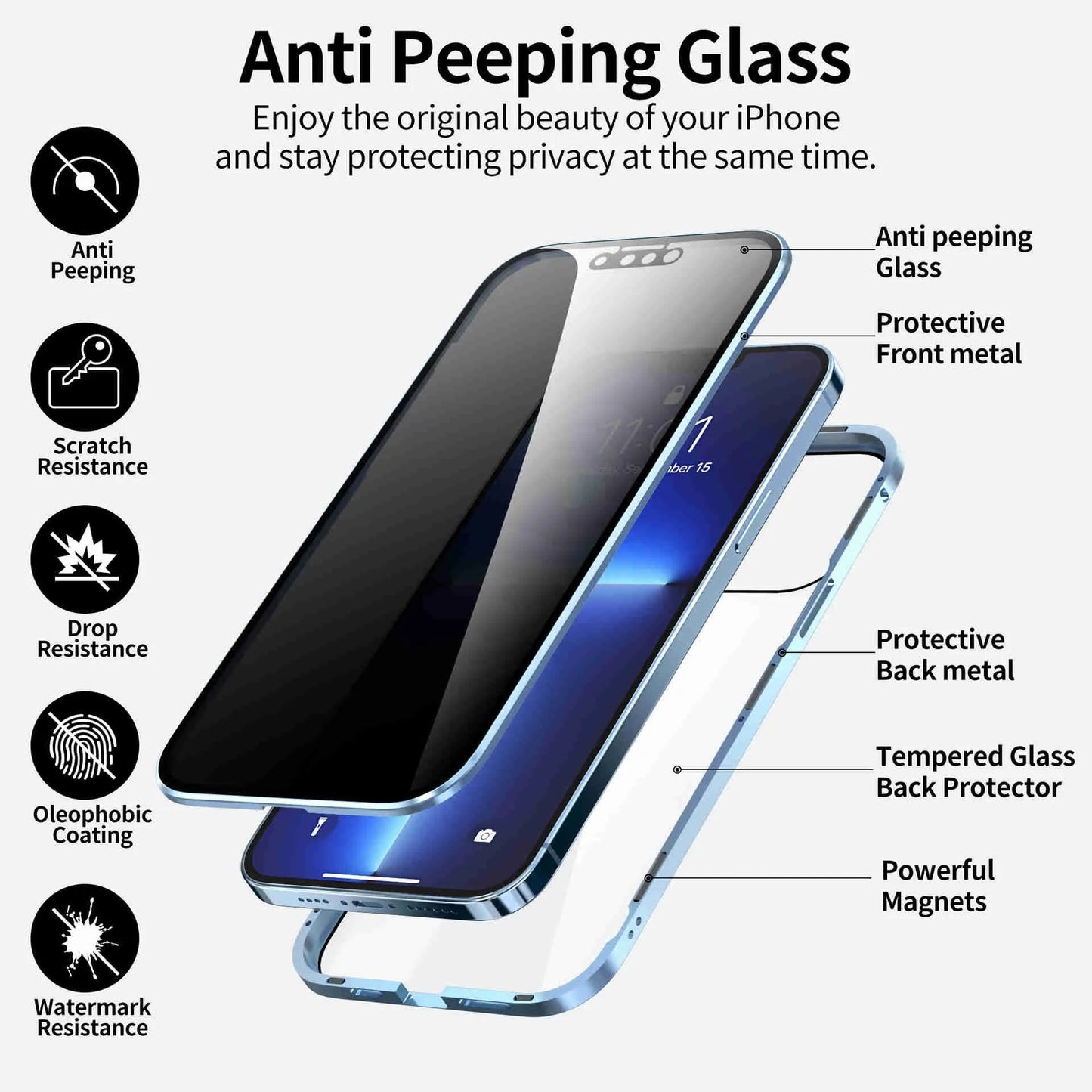 🛒⏰️𝐓𝐨𝐝𝐚𝐲'𝐬 𝐅𝐫𝐞𝐞 𝐬𝐡𝐢𝐩𝐩𝐢𝐧𝐠✈️Anti-peeping Magnetic Tempered Glass Double-sided Phone Case（Series iPhone11-16）