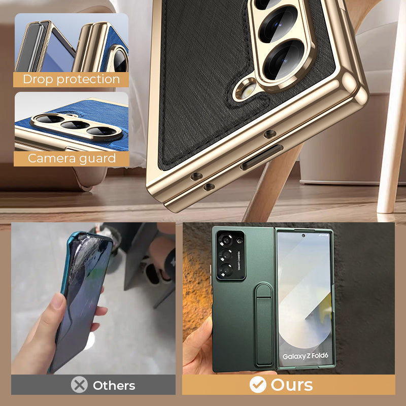 Electroplated Luxury Leather Shell-Film Integrated Protective Shell for Samsung Z Fold6/5/4/3